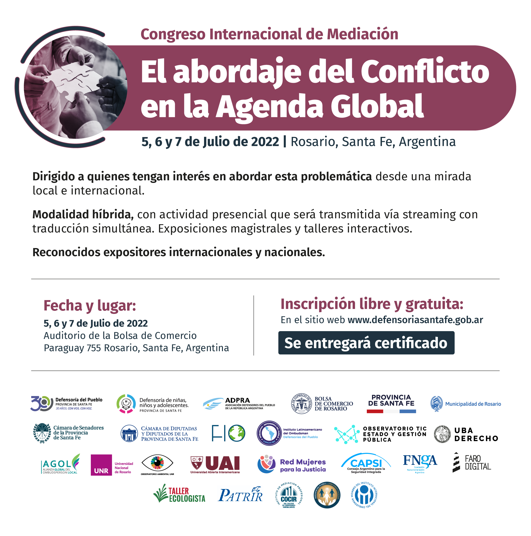 Invitación Al “Congreso Internacional De Mediación. El Abordaje Del Conflicto En La Agenda Global”