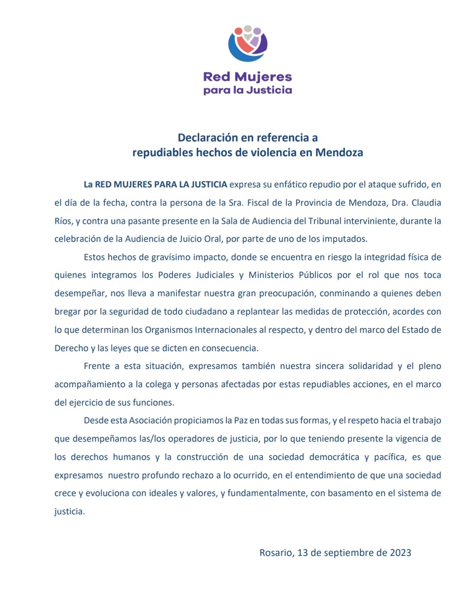 Repudio Por El Ataque Sufrido Contra La Persona De La Sra. Fiscal De La Provincia De Mendoza, Dra. Claudia Ríos