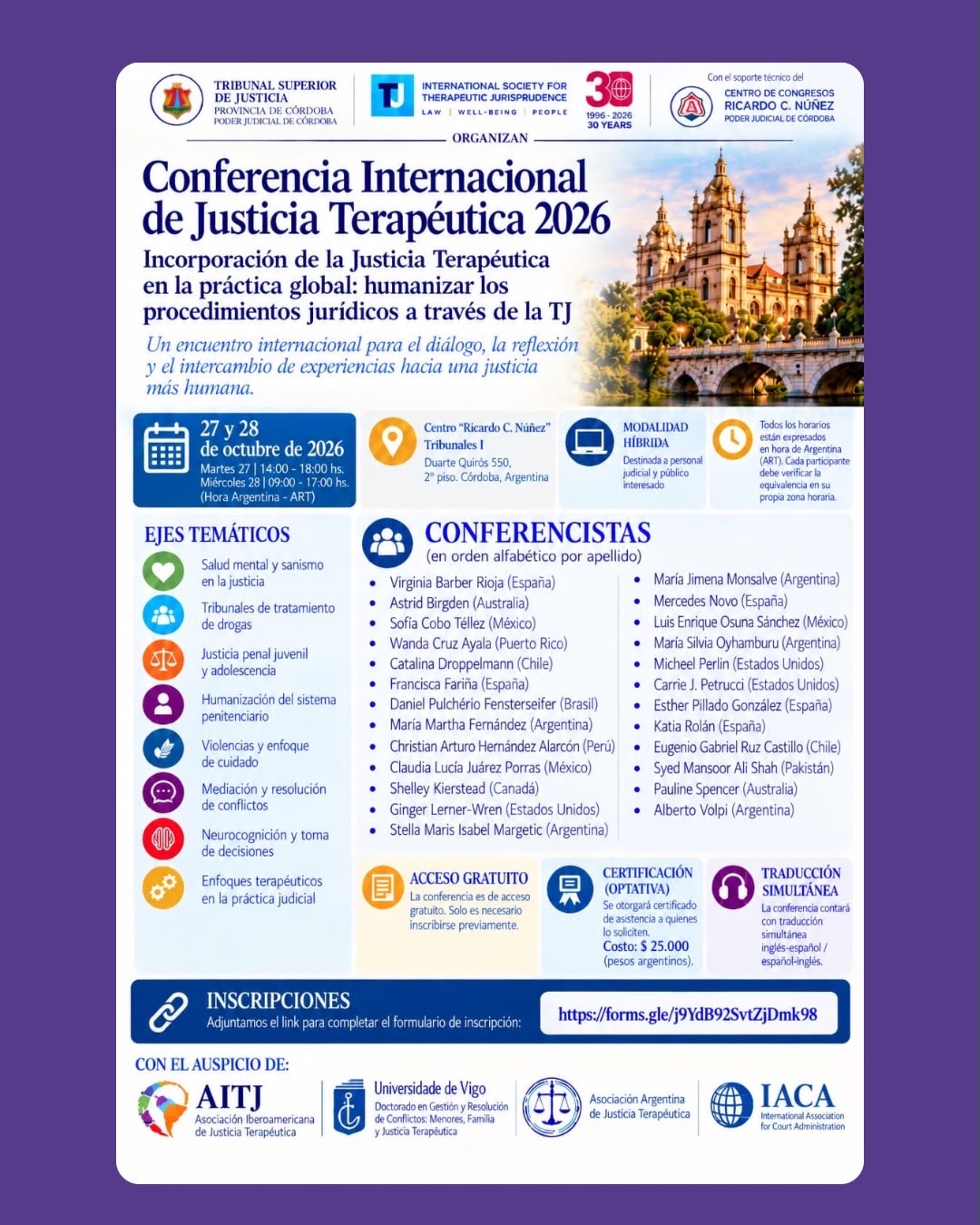 Conferencia Internacional de Justicia Terapéutica 2026 en Córdoba